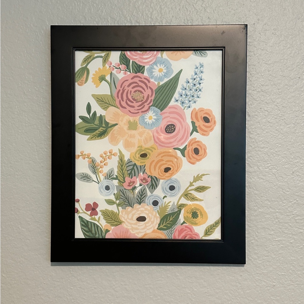 Floral Wall Art in Black Frame - Multicolor Blooms